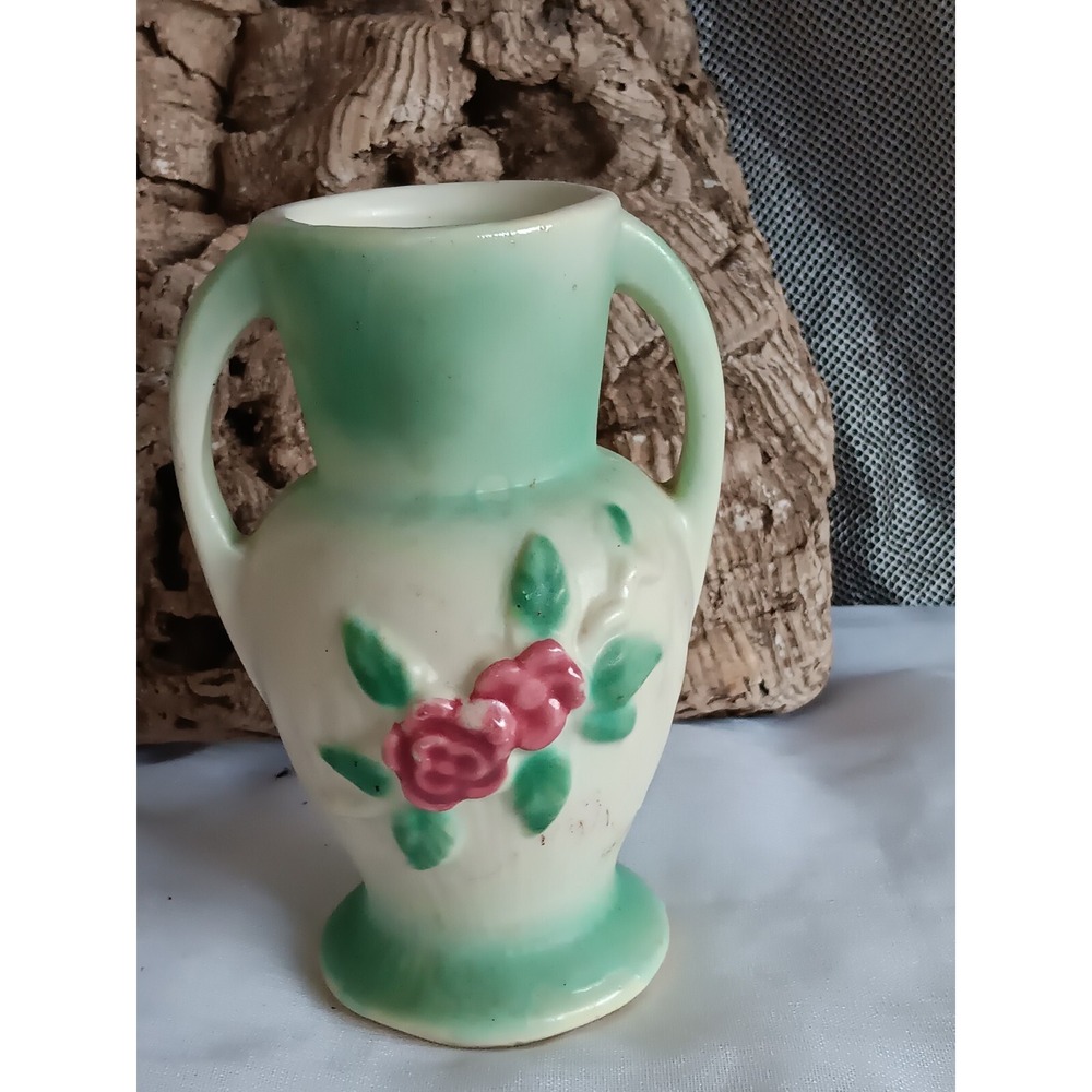 Vintage Weller Hull Roseville Pottery Green Matte Rose Vase